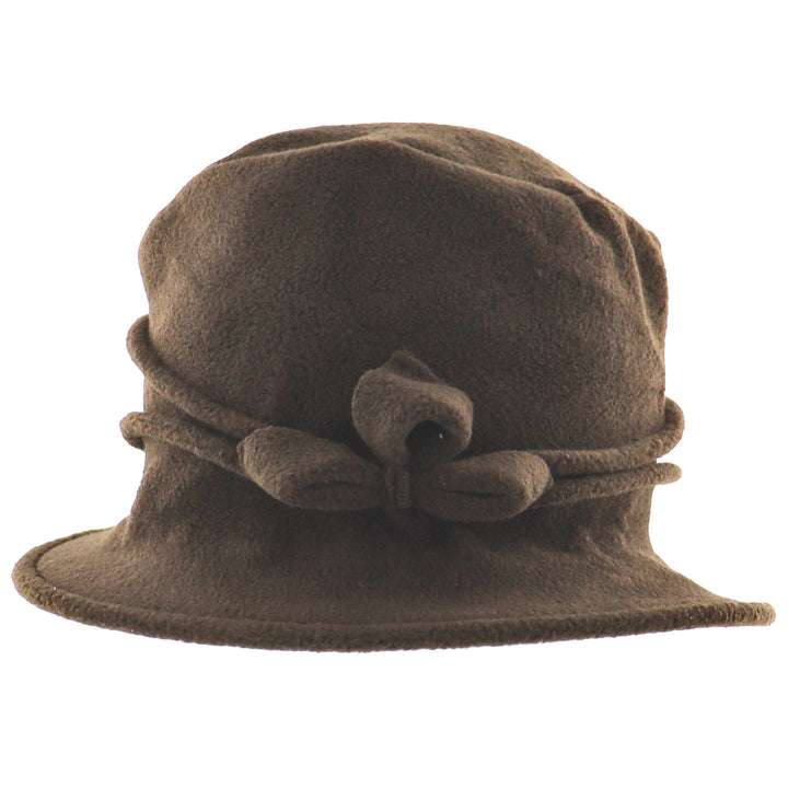 Super Soft Fleece Cloche With Piping & Bow Detail in Chocolate Brown