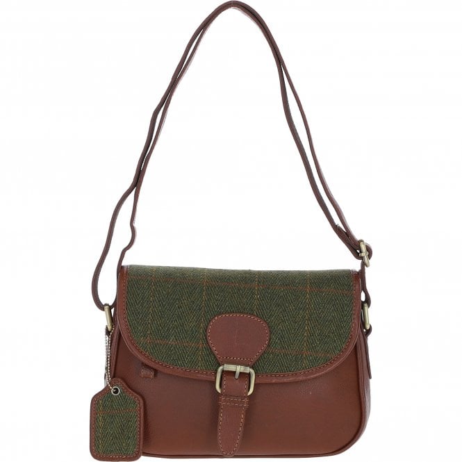 Leather & Harris Tweed Saddle Handbag (Tan & Green)