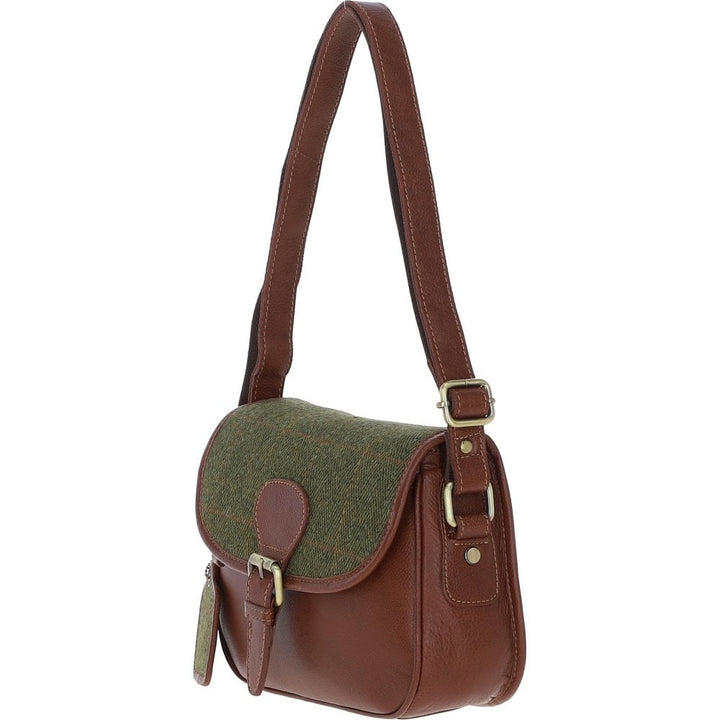 Leather & Harris Tweed Saddle Handbag (Tan & Green)