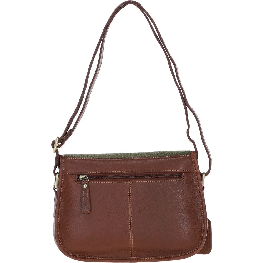 Leather & Harris Tweed Saddle Handbag (Tan & Green)