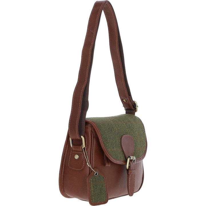 Leather & Harris Tweed Saddle Handbag (Tan & Green)