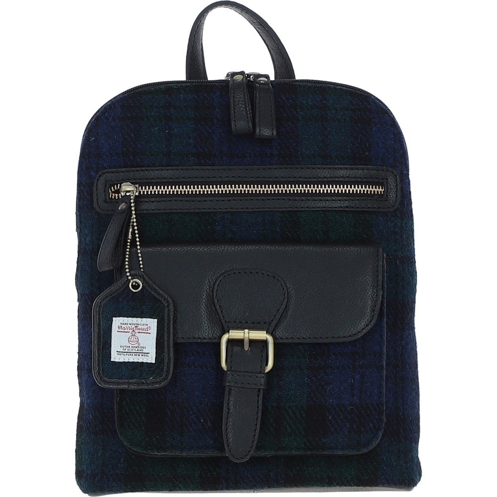 ashwood black leather backpack Leather & Harris Tweed Backpack (Black Watch) – The Hat Company