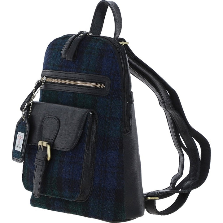 Leather & Harris Tweed Backpack (Black Watch)