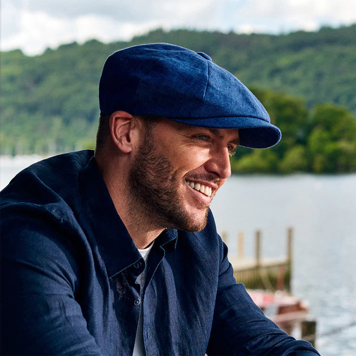 Failsworth Irish Linen Alfie Bakerboy Newsboy Cap In Marine Blue