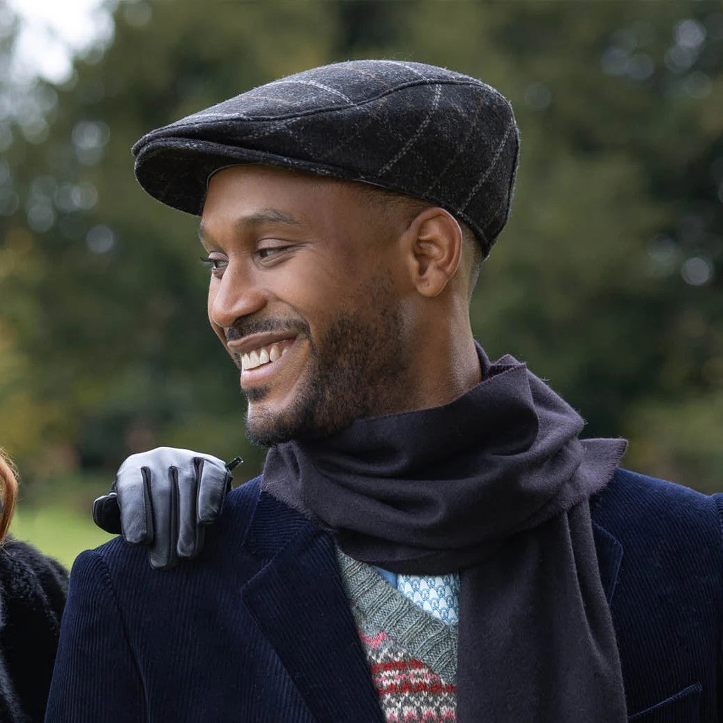 Dents Colliford Check Flat Cap - Charcoal