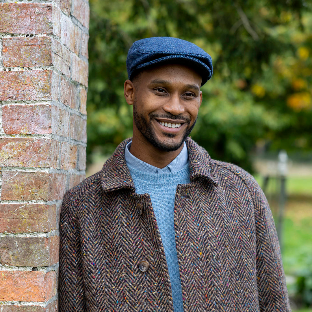 Dents Thirlmere Herringbone Flat Cap - Navy