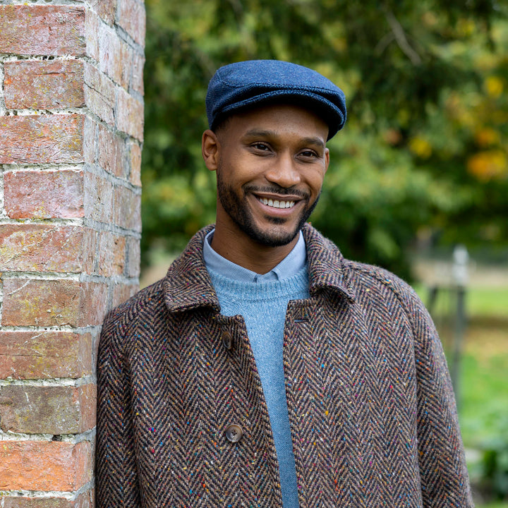 Dents Thirlmere Herringbone Flat Cap - Navy