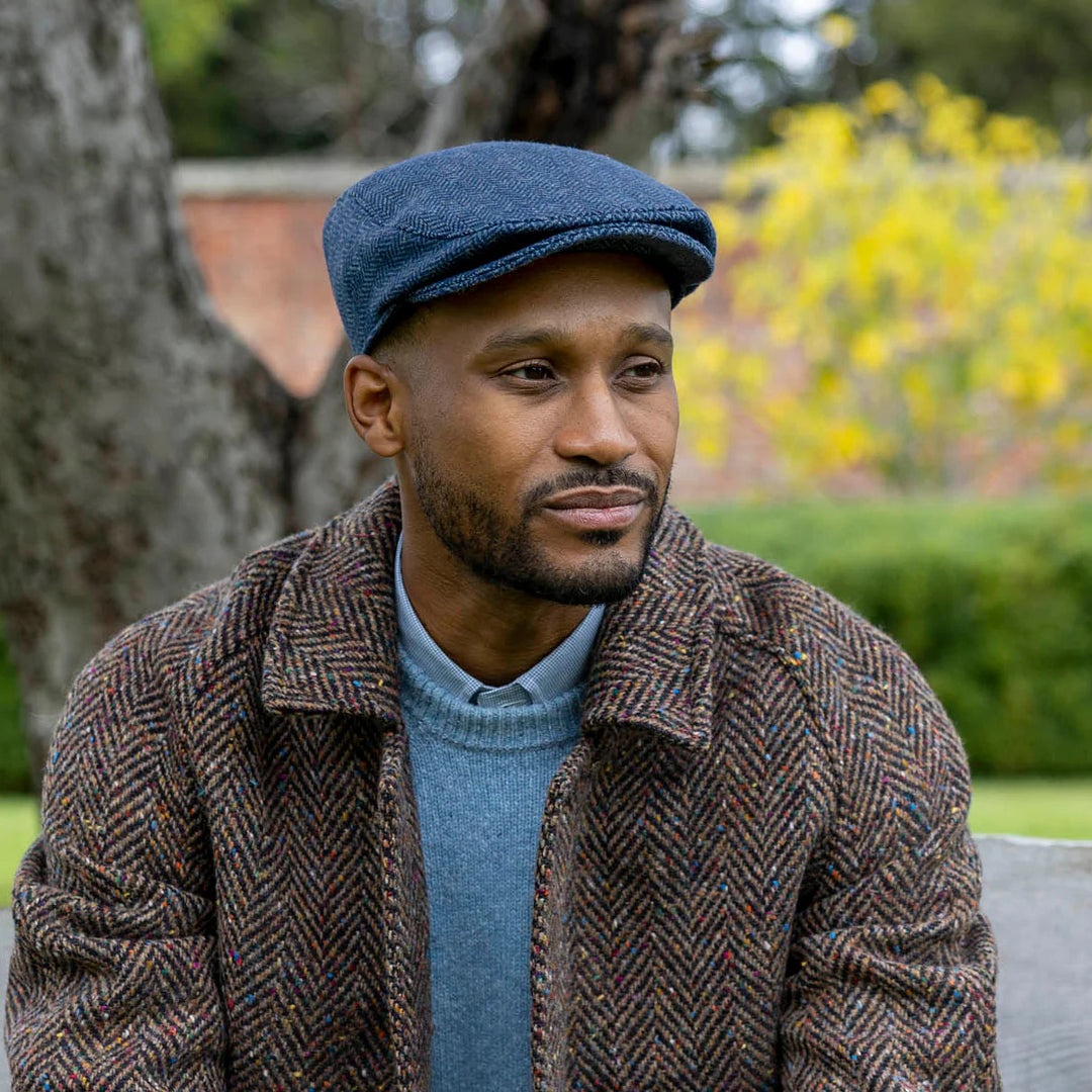 Dents Thirlmere Herringbone Flat Cap - Navy
