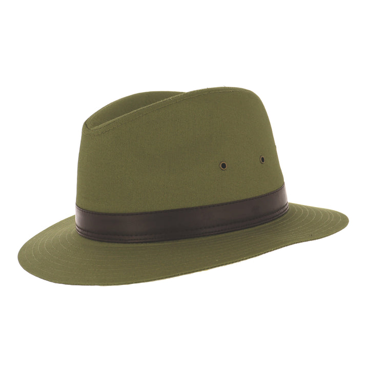 Khaki Cotton Fedora With Brown Band