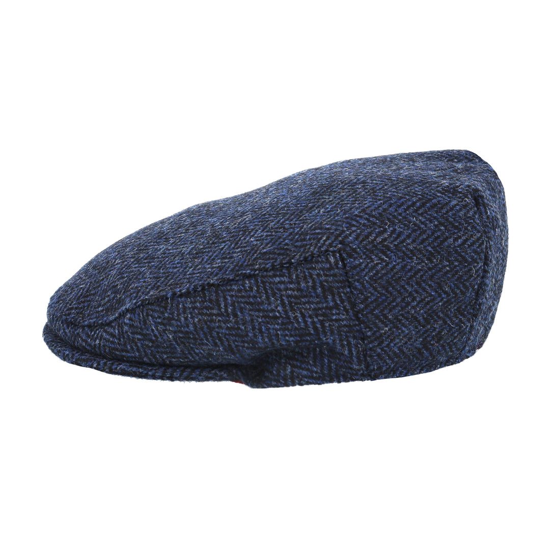 Glen Appin Harris Tweed Wool Country Flat Cap Blue Herringbone