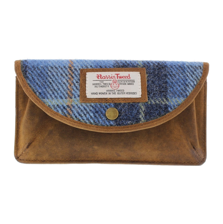 Blue Harris Tweed & Tan Leather Glasses Case/Holder