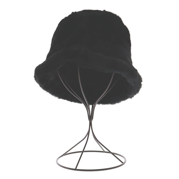 Women's Winter Faux Fur Soft Fluffy Plush Bucket Hat Black
