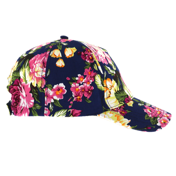 Ladies Navy Floral Adjustable Baseball Cap