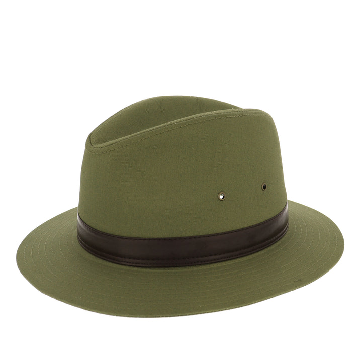 Khaki Cotton Fedora With Brown Band