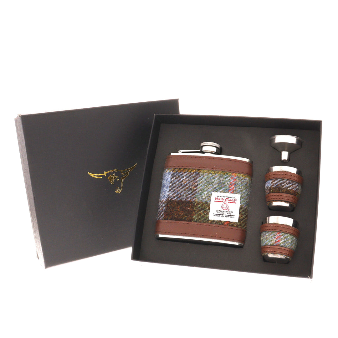 Glen Appin Harris Tweed Hip Flask & Cups Gift Set - Macleod Tartan