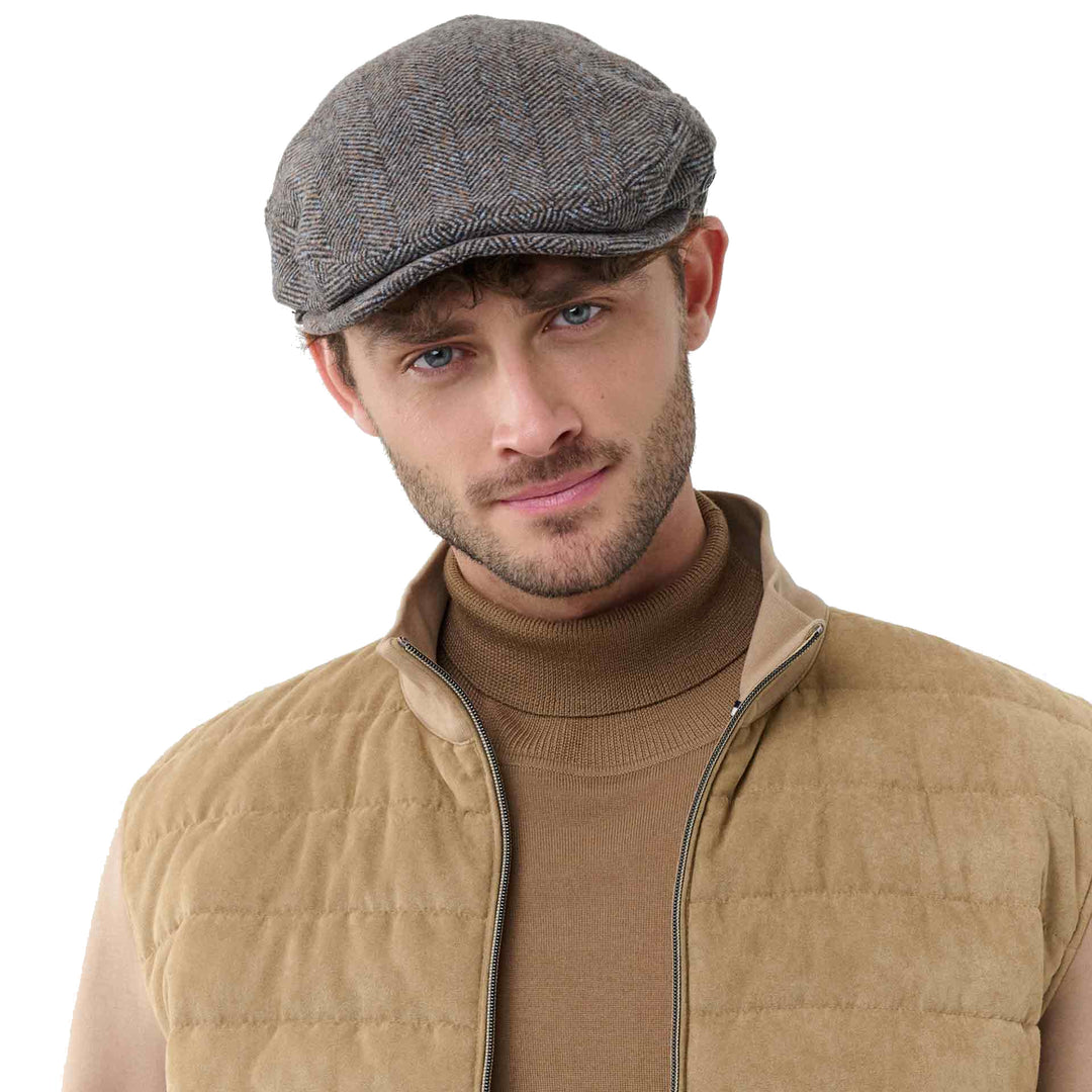 Bugatti Flat Cap Multi & Black Herringbone