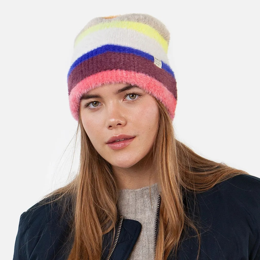 Barts Kumana Colourful Stripe Beanie Hat - Magenta