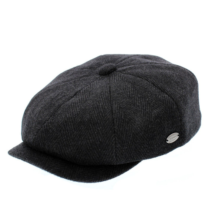 Whiteley Wool Herringbone Bakerboy Cap In Black