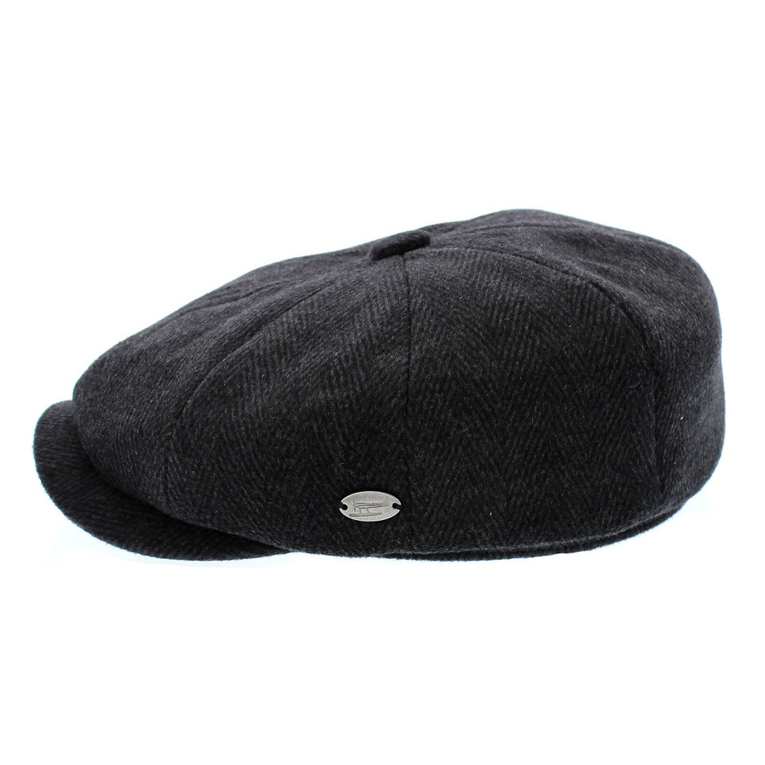 Whiteley Wool Herringbone Bakerboy Cap In Black