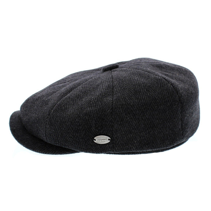 Whiteley Wool Herringbone Bakerboy Cap In Black