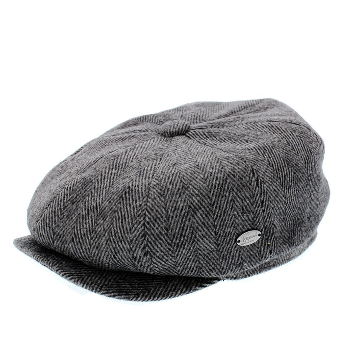Whiteley Wool Herringbone Bakerboy Cap in Chracoal Grey