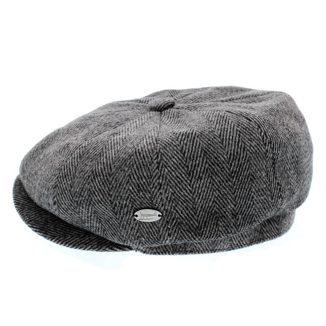 Whiteley Wool Herringbone Bakerboy Cap in Chracoal Grey