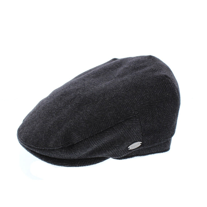 Whiteley Herringbone Earflap Flat Cap In Black