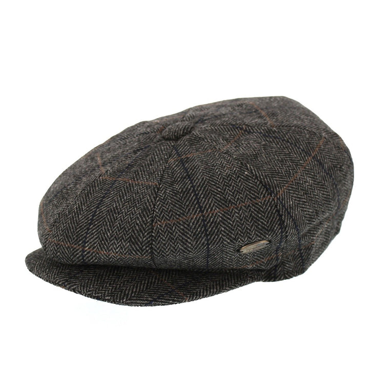 Whiteley Herringbone Check Bakerboy In Black (M98)