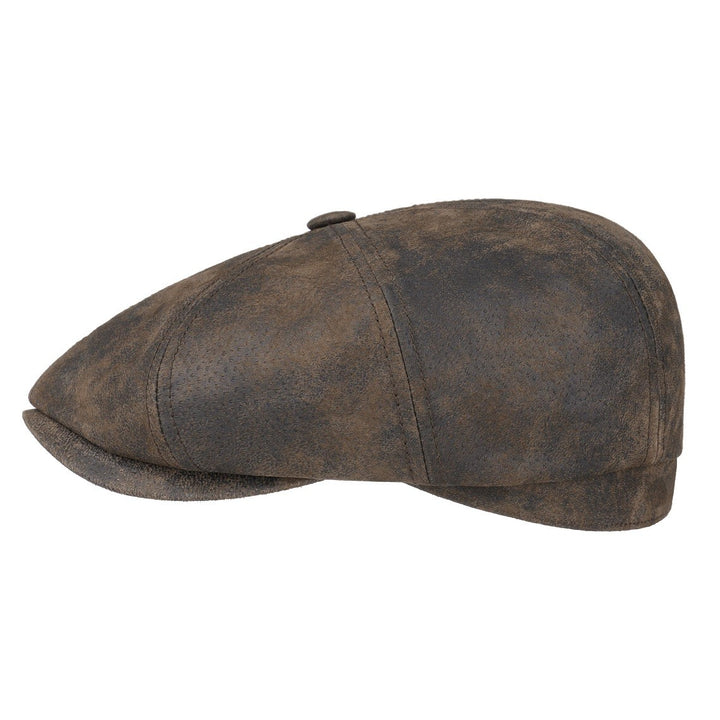 Stetson Leather Hatteras Bakerboy Cap Dark Brown