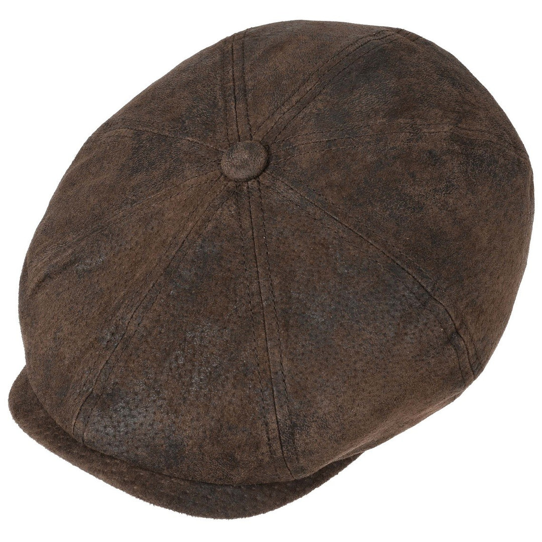 Stetson Leather Hatteras Bakerboy Cap Dark Brown