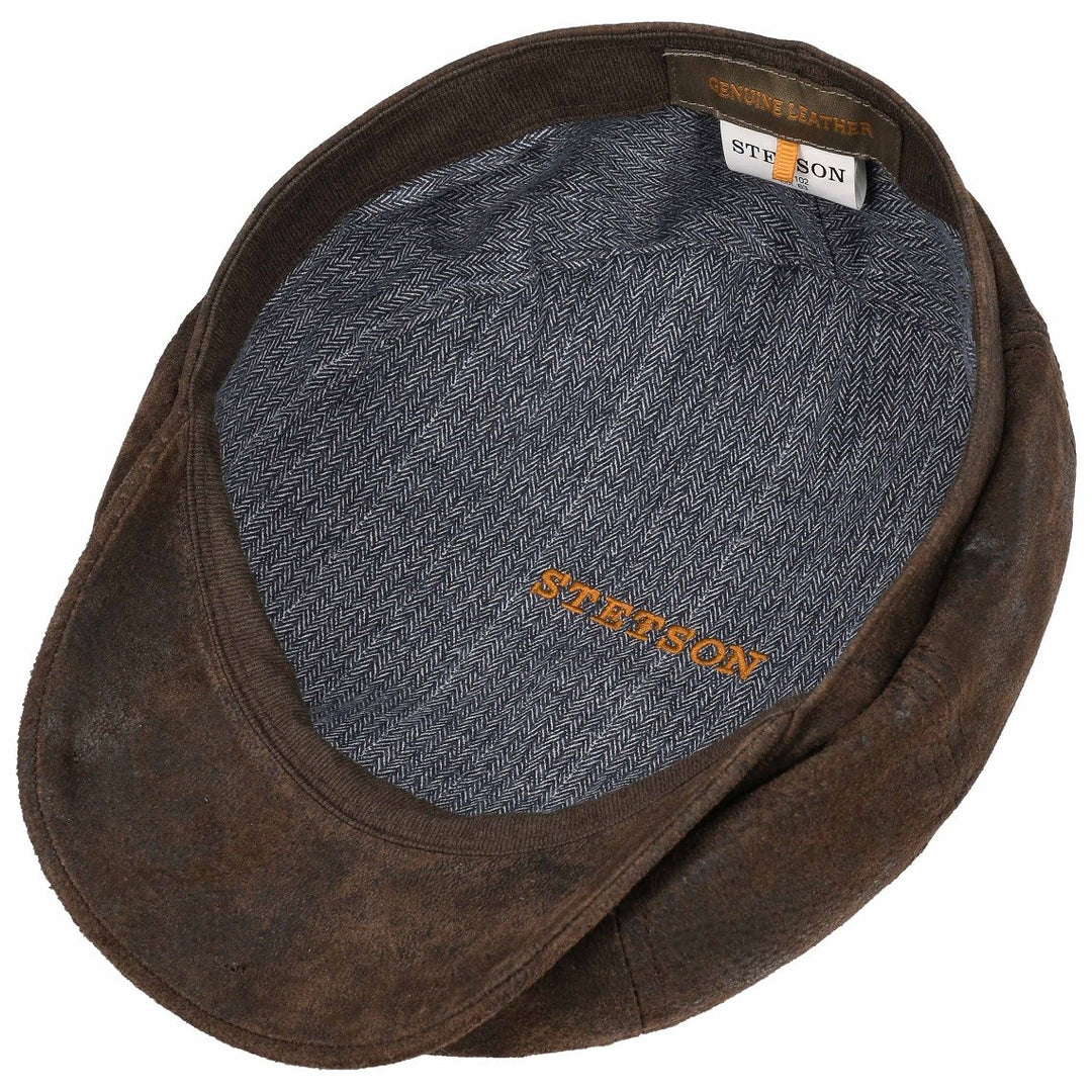 Stetson Leather Hatteras Bakerboy Cap Dark Brown