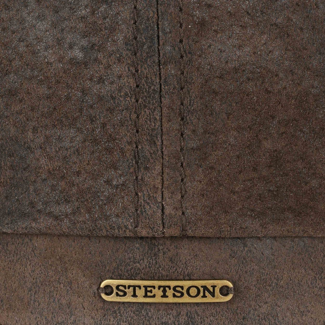 Stetson Leather Hatteras Bakerboy Cap Dark Brown