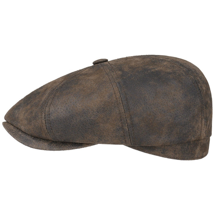 Stetson Leather Hatteras Bakerboy Cap Dark Brown