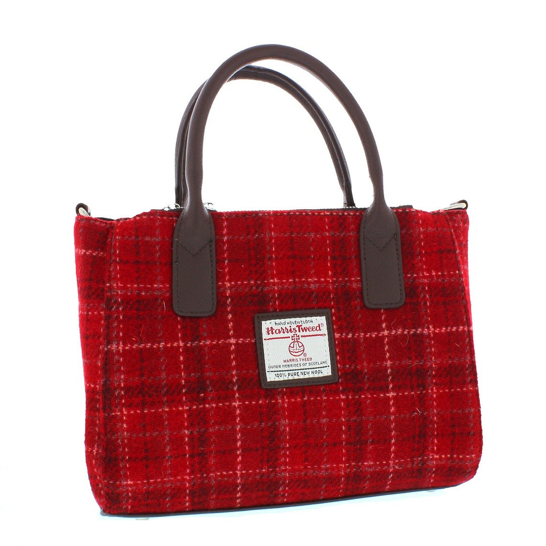 Glen Appin Harris Tweed Brora Tote Handbag Red Check