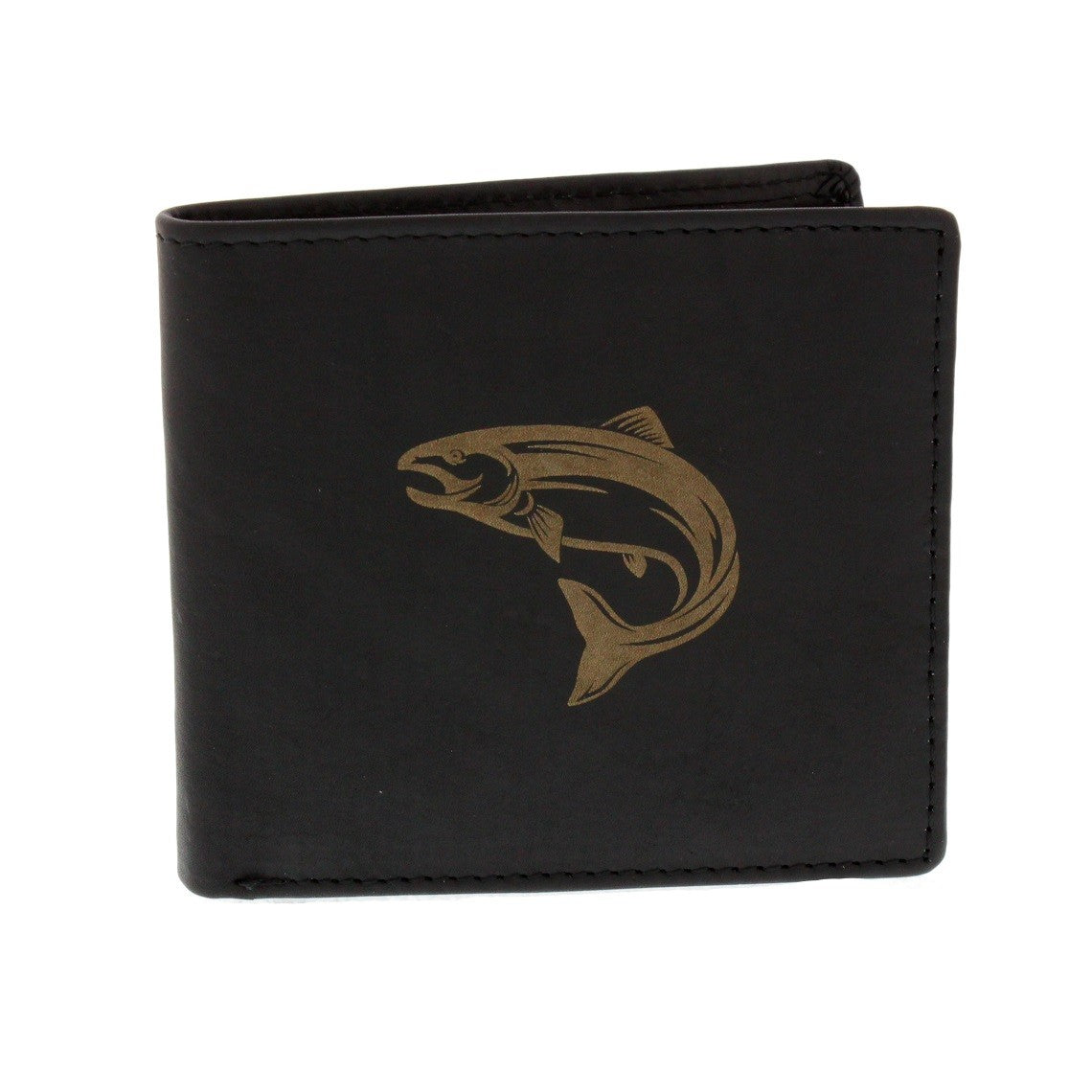 Leather Guild Black Leather Salmon Engraved Wallet – The Hat Company