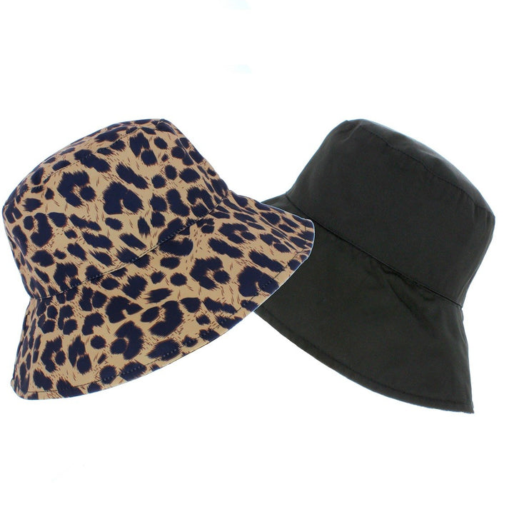 Ladies Wide Brim Reversible Leopard Print Bucket Hat (A1585)