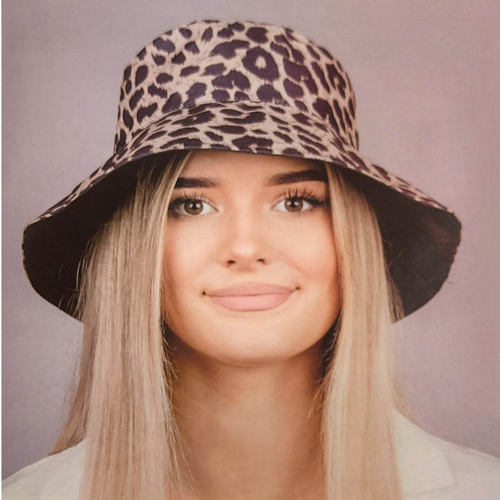 Ladies Wide Brim Reversible Leopard Print Bucket Hat (A1585)