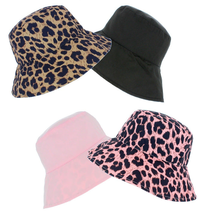 Ladies Wide Brim Reversible Leopard Print Bucket Hat (A1585)