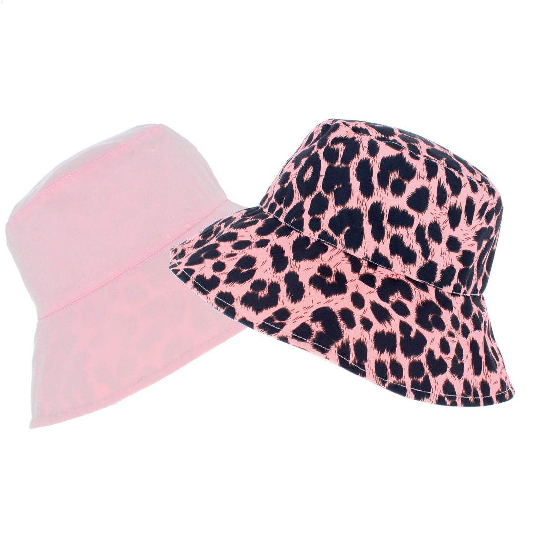 Ladies Wide Brim Reversible Leopard Print Bucket Hat (A1585)