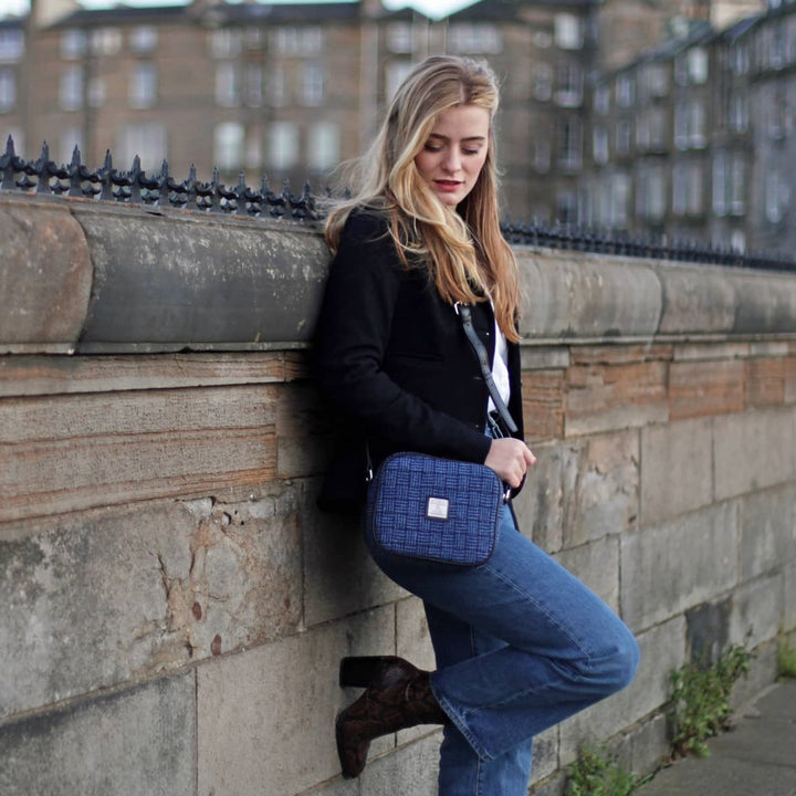 Glen Appin Harris Tweed Almond Mini Handbag Blue Weave