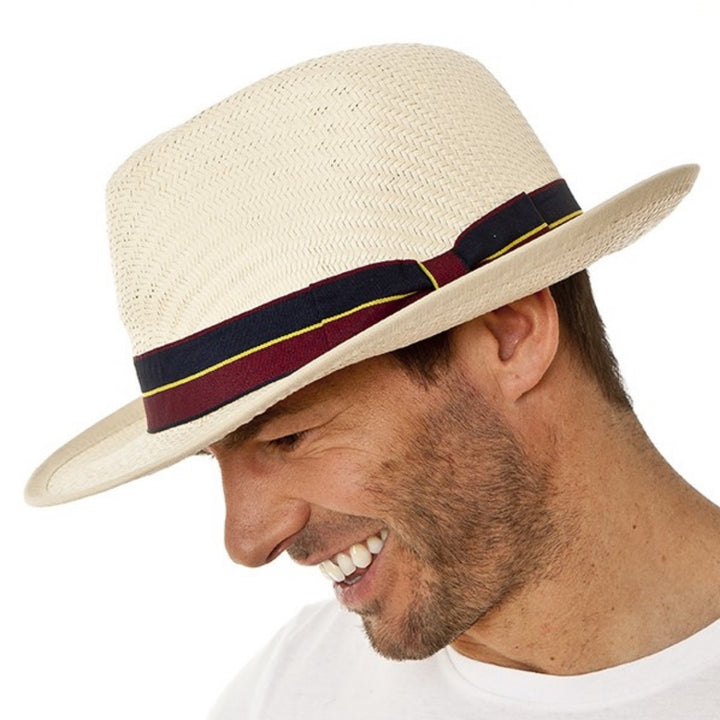 Men's Summer Straw Fedora with Stripe Band