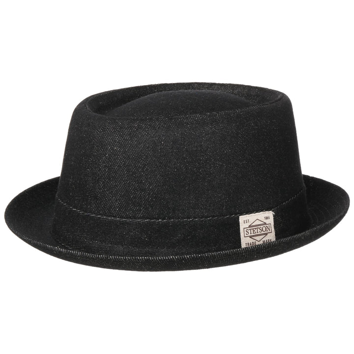 Stetson Denim Pork Pie Hat In Black