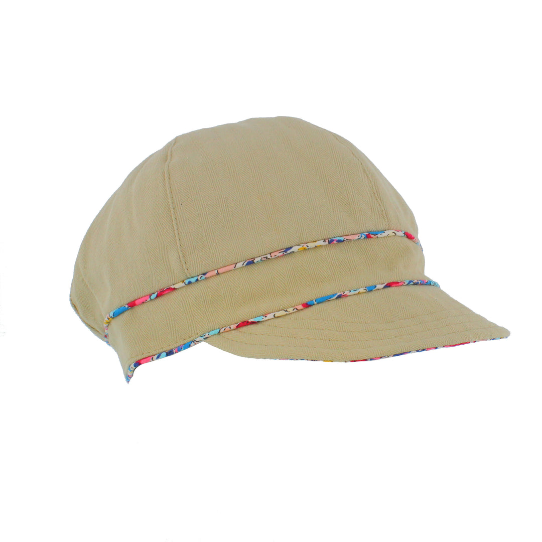 Ladies Cotton Sun Cap With Floral Printed Trim