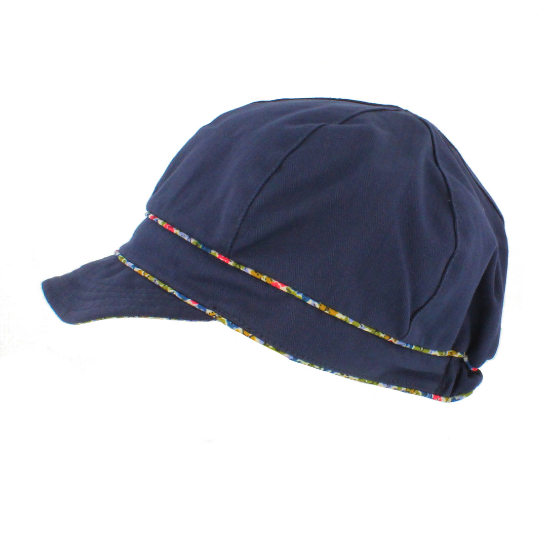 Ladies Cotton Sun Cap With Floral Printed Trim