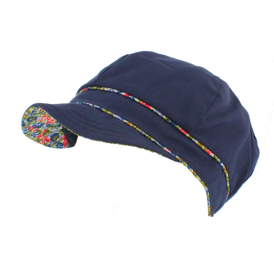 Ladies Cotton Sun Cap With Floral Printed Trim