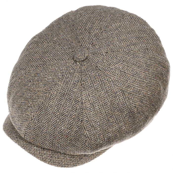 Stetson 100% Silk Hatteras Bakerboy Cap In Black & Cream Herringbone