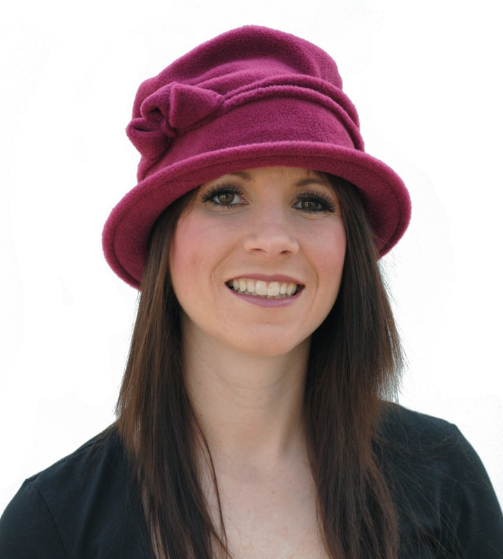 Super Soft Fleece Cloche With Piping & Bow Detail in Chocolate Brown