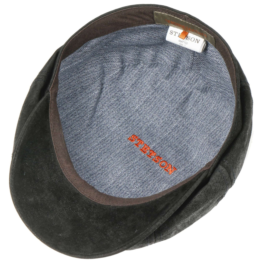 Stetson Leather Hatteras Bakerboy Cap In Black