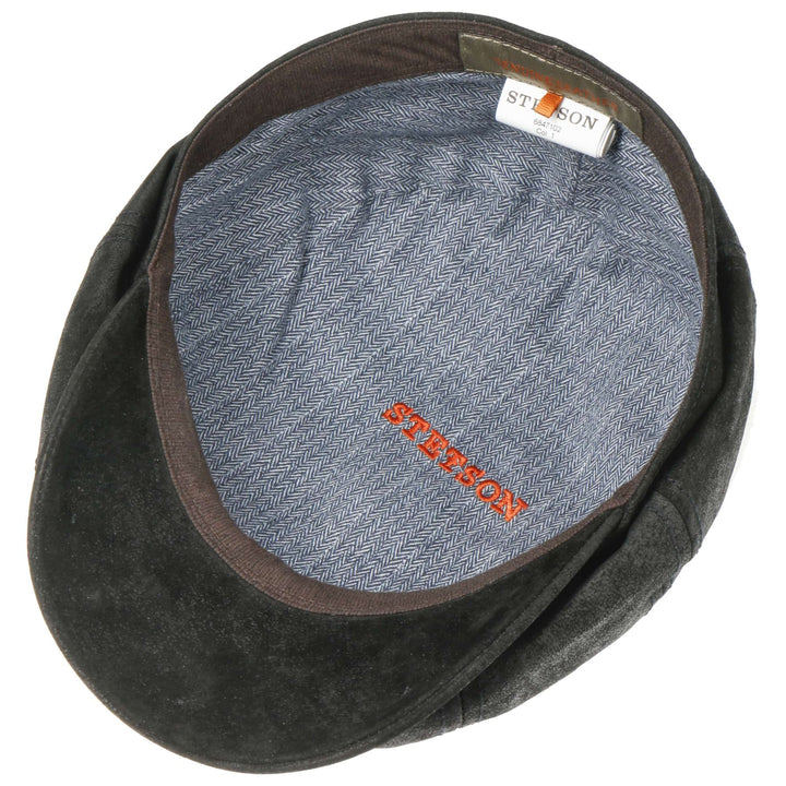 Stetson Leather Hatteras Bakerboy Cap In Black