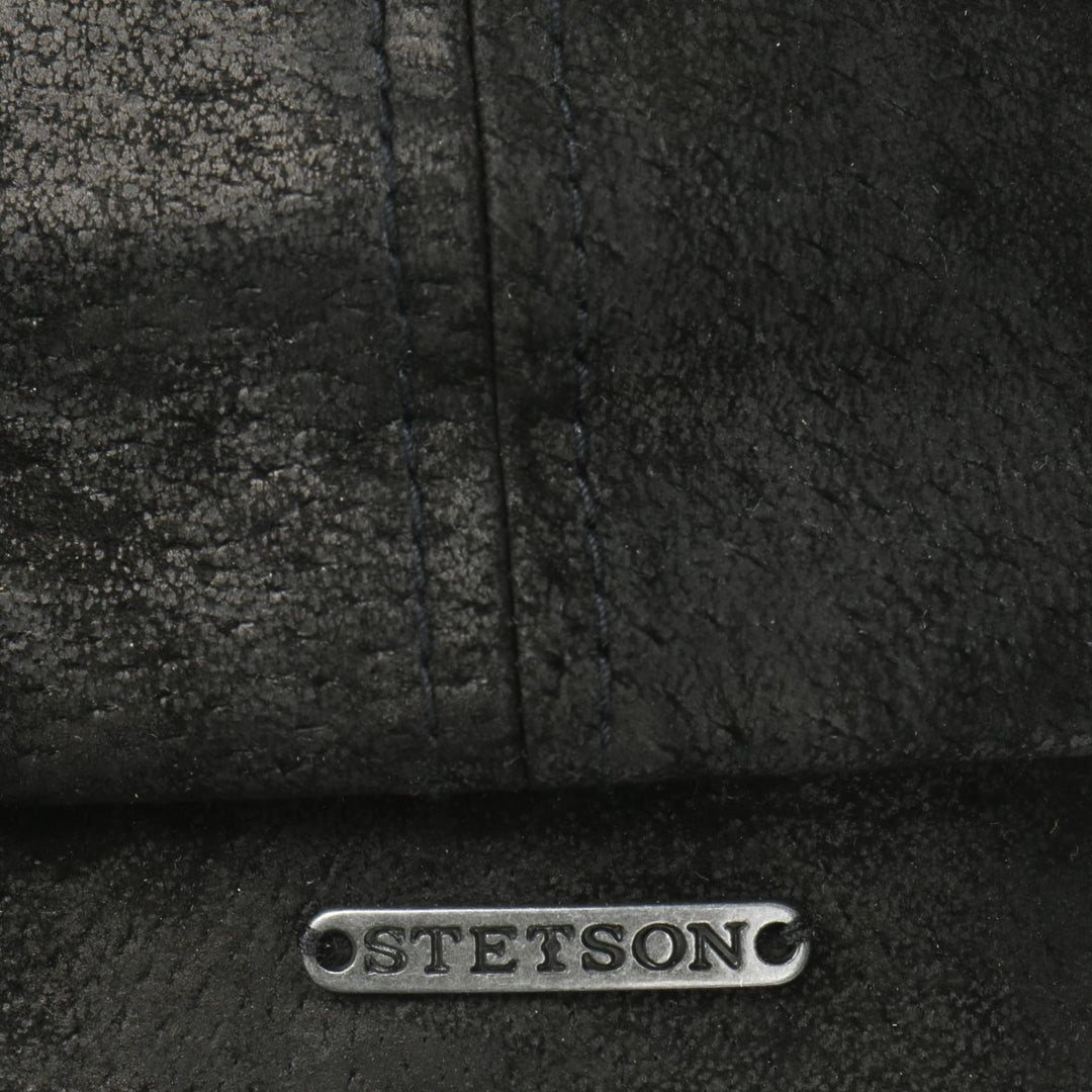 Stetson Leather Hatteras Bakerboy Cap In Black